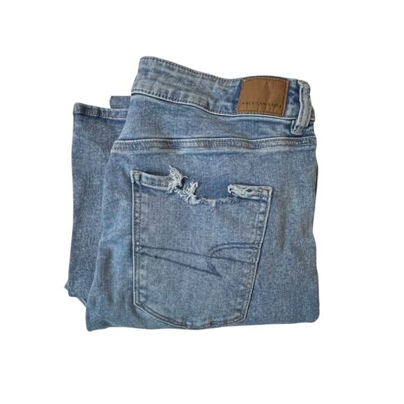 American Eagle Super Hi-Rise Flare Jeans Women 14 Distressed Next Level Stretch - Picture 14 of 15